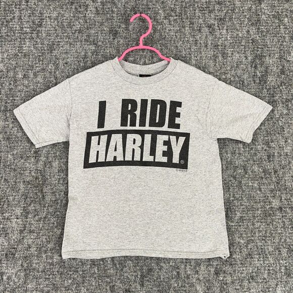 Harley Davidson Shirt Boys 7 Gray Motorcycle Bike‎ Chopper "I Ride" Youth - Picture 1 of 8